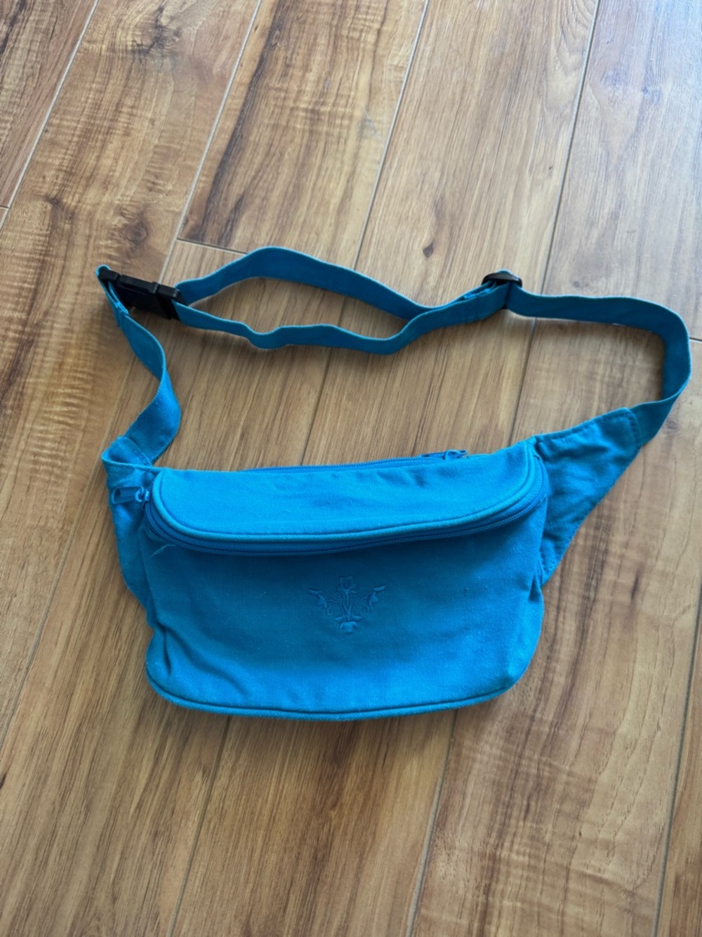 Vintage 1990s Gitano Teal Canvas Crossbody Waist Bag Fanny Pack